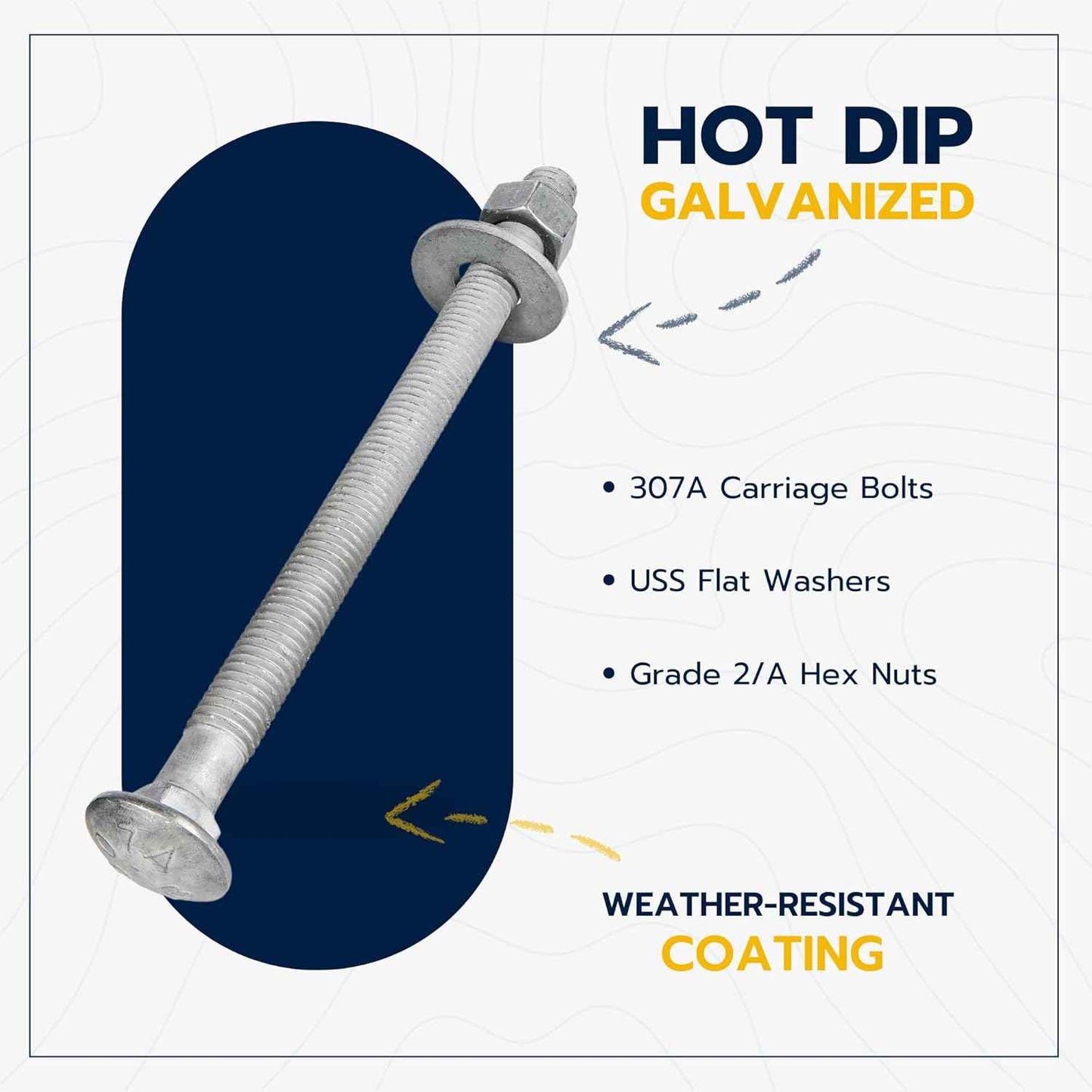 Galvanized Carriage Bolt Kit - 25 Pack 1/2" x 6" with Washers & Hex Nuts for Outdoor Use