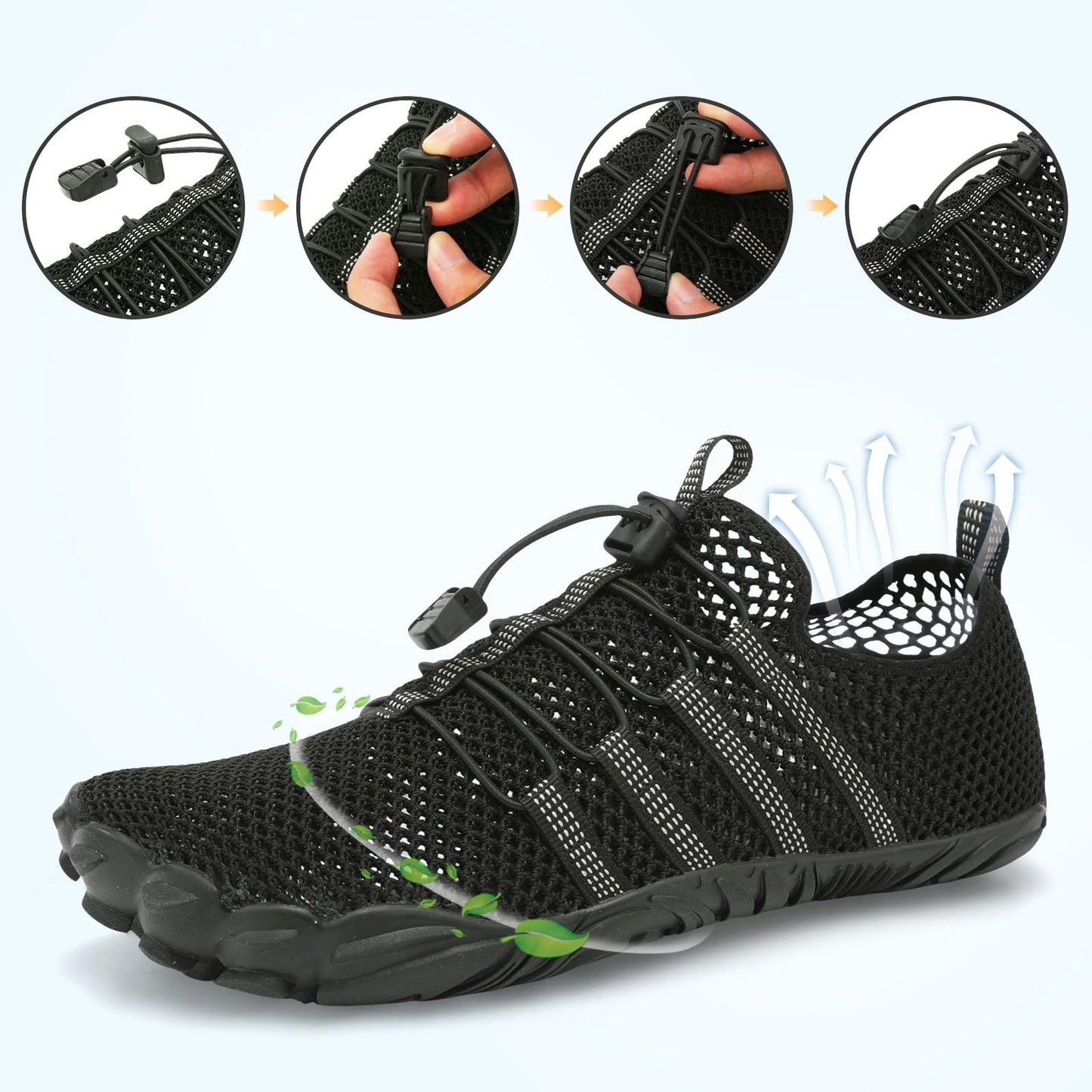 L-RUN Barefoot Water Hiking Shoes Women Aqua Socks for Men Swim Surf Beach Pool Shoes Black M US (Women 11, Men 9.5)=EU42