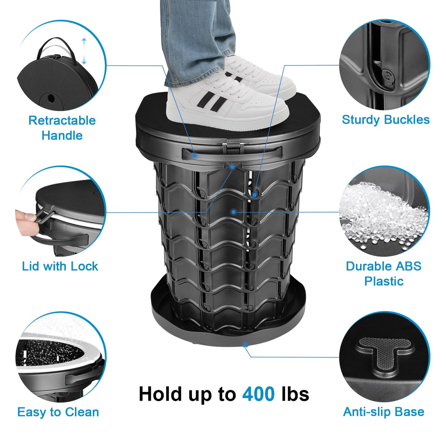 Retractable Portable Toilet Camping Toilet - Adjustable Height Camp Toilet Portable Potty for Camping, Car, Travel, Boat, Beach, Tent and Emergency Use