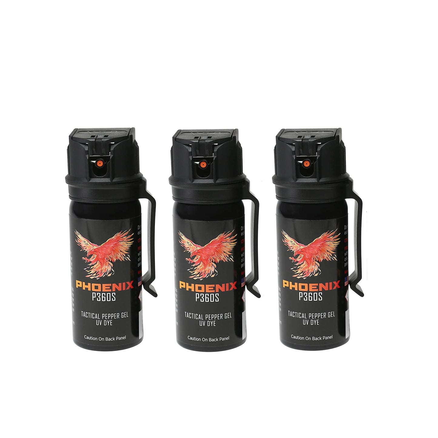 Phoenix P360S Pepper Gel from qseel. Maximum Strength Police & Military Grade Pepper Spray, Gel is Better, Sprays at Any Angle 18 feet, Flip-top Safety and Belt Clip Included – 3 Pack