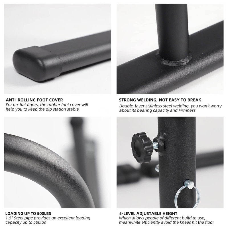 Adjustable Dip Bars for Home Gym Workout, Heavy Duty Dip Stands Strength Training Fitness Dip Station Calisthenics for Tricep Dips, L Sits (Black - Adjustable)