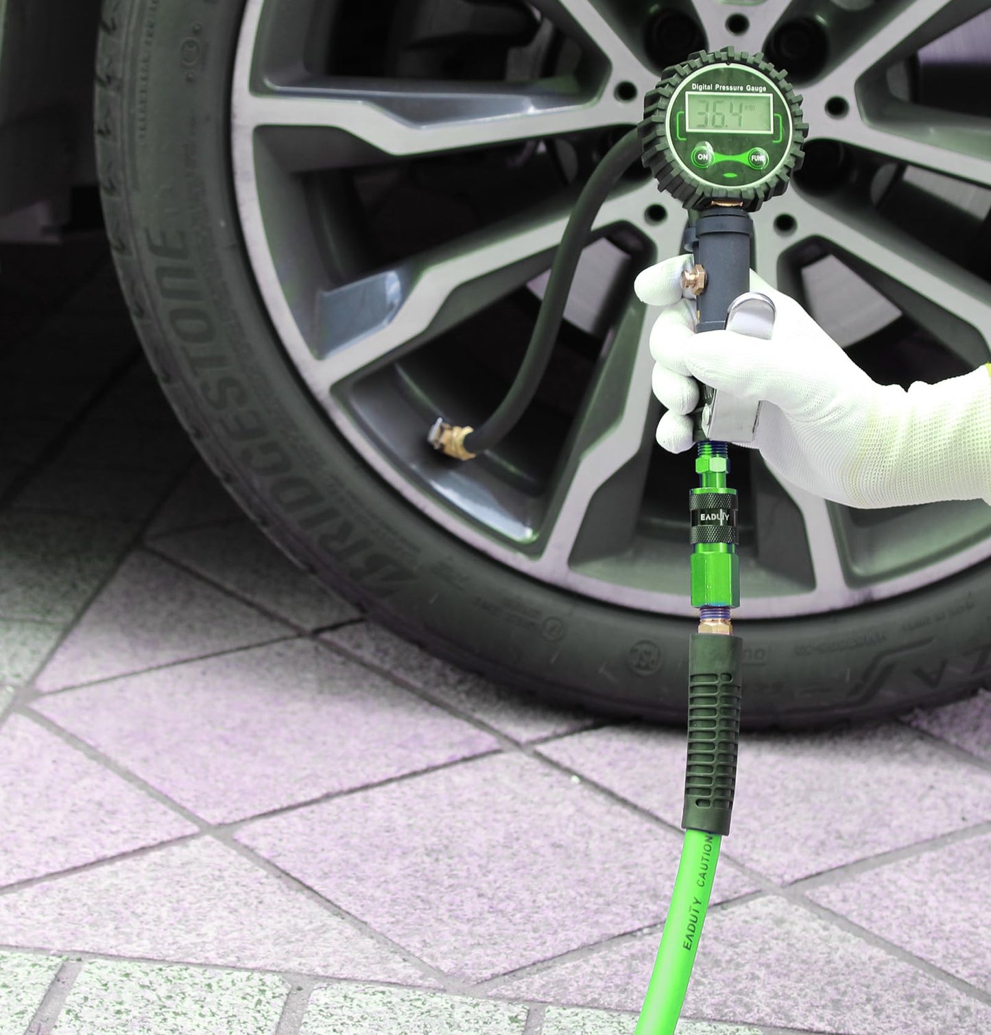 EADUTY Hybrid Lead-in Air Hose 3/8 In. x 3 ft, Lightweight, Flexible, Durable Air Compressor Hose with Aluminum Universal Quick Coupler and Industrial Plug, Green Blue