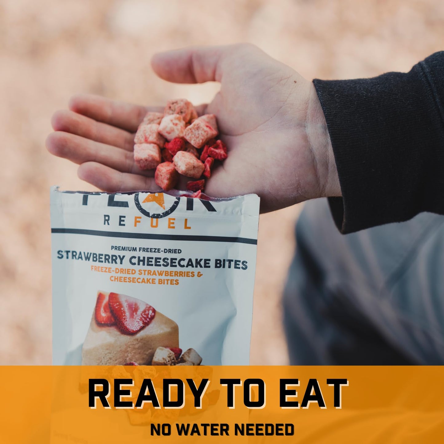 Peak Refuel Strawberry Cheesecake Bites 4-Pack | Freeze Dried Backpacking and Camping Food | Tasty Trail Treat | High Protein Snack Packs