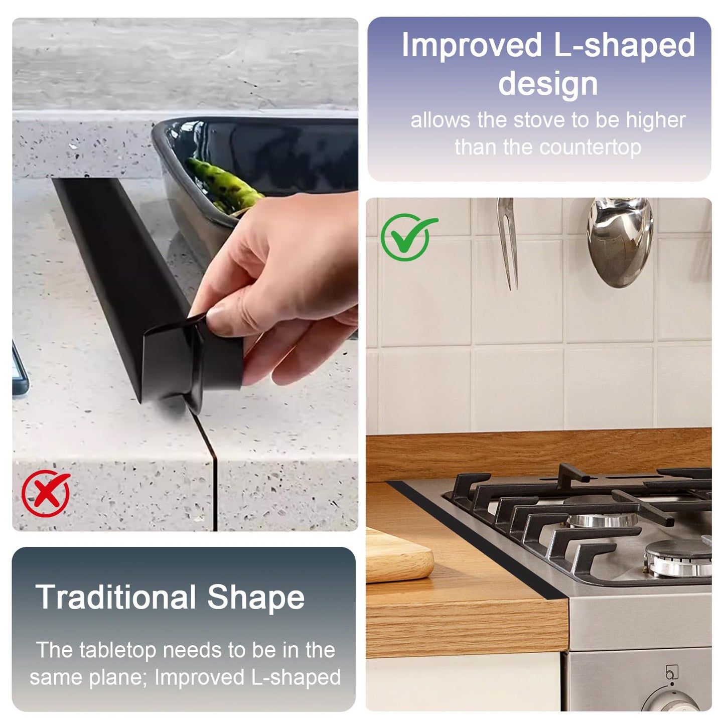 Stove Gap Covers Stainless Steel,Stove Gap Filler& Oven Gap Filler Range Trim Kit for Countertops,Heat Resistant Guard Between Stove & Counter,Easy Retractable Length13.8''to 27.5'',Width 1'',black