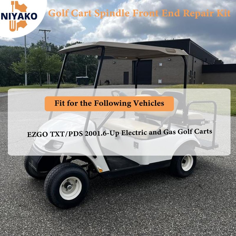 Niyako Golf Cart Spindle Front End Repair Kit, Passenger Side and Driver Side Spindle Assembly, Replacement# 70673-G02 70942-G02 Fit EZGO TXT/PDS 2001.6-Up Electric and Gas Golf Carts