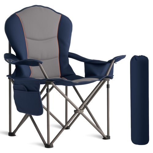 Foristrail Oversized Camping Chair Heavy Duty- Portable Folding Chair, Cup Holder & Waterproof Phone Case for Adults, Beach, Hiking, Backyard (Blue & Gray, 1 PCS)