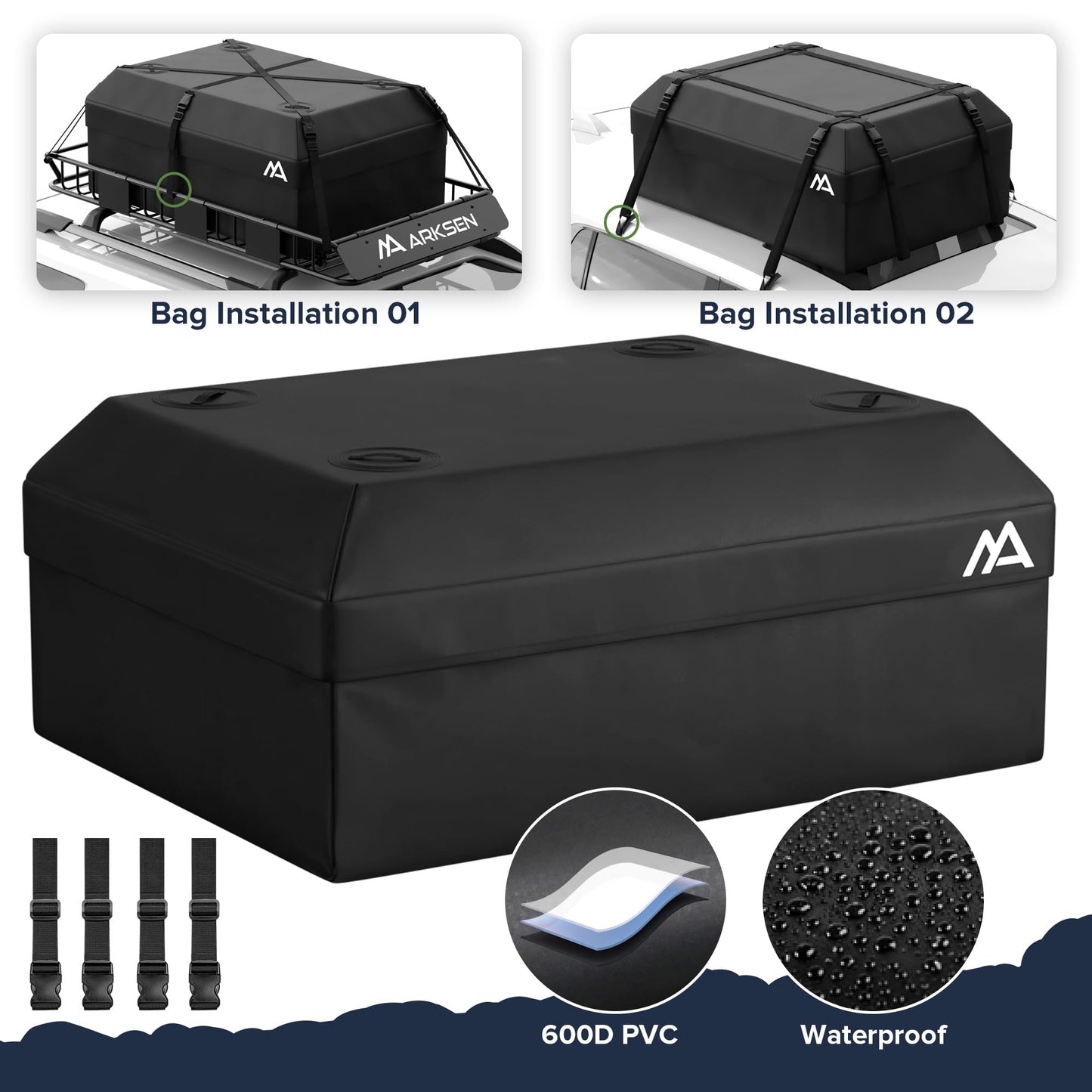 ARKSEN 64" x 34" x 6" Roof Rack Cargo Basket with Extension, 150 LBS Universal Heavy Duty Steel Rooftop Carrier with Waterproof Bag, Cargo Net & Tie Down Straps for SUV, Truck, RV, Pickup