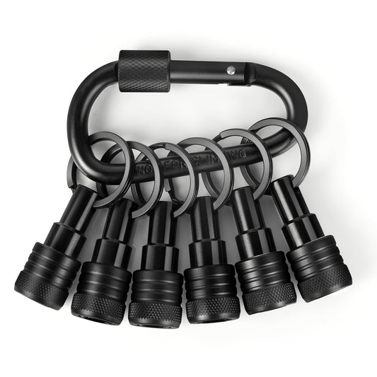 FACAINCXS Upgraded 6PCS Bits Holders Keychain, 1/4 inch Hex Shank Bit Holders, Quick-change Design for Nut Driver, Screwdriver & Drill Bits, Include Keychain Carabiner Gifts for Men (Black)