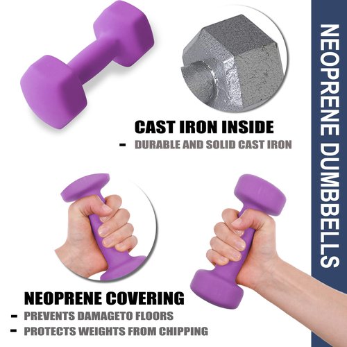 Balelinko Home Gym Equipment Workouts Strength Training Weight Loss Pilates Weights Yoga Sets Free Weights for Women, Men, Seniors and Youth, 6LB Purple, Pair