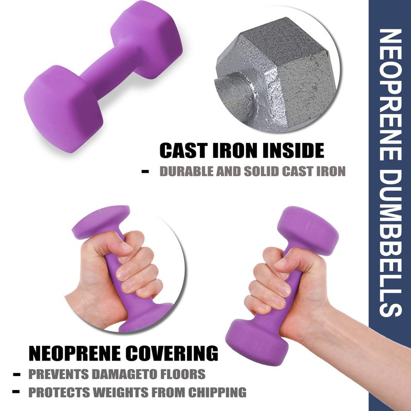 Balelinko Home Gym Equipment Workouts Strength Training Weight Loss Pilates Weights Yoga Sets Free Weights for Women, Men, Seniors and Youth, 1LB Purple, Pair