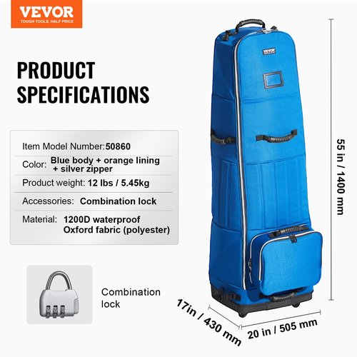 VEVOR Golf Travel Bag, Outdoors Soft-Sided Golf Travel Cover, Heavy Duty 1200D Polyester Oxford Wear-Resistant Waterproof, Padded Luggage Case with Wheels, Foldable Golf Club Storage Bag for Airline