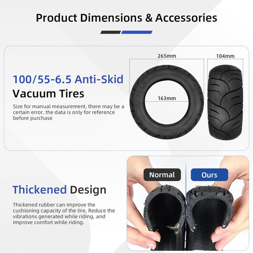 Ulip 100/55-6.5 Vacuum Tire for Dualtron Ultra 2 THUNDER II Kaabo Wolf Warrior Electric Scooter Tubeless Wider and Thicker Tires Non-Slip Spare Wheels for Scooter 2 PCS