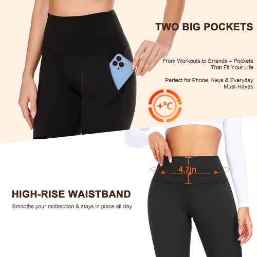 DHSO Warm Fleece Lined Leggings Women with Pockets- Thermal Winter High Waisted Yoga Pants Tummy Control Soft for Workout Dark Grey Large-X-Large