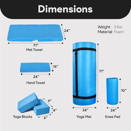BalanceFrom 7-Piece Yoga Set - Extra Thick 71x24x0.5 Inches Mat with Sling, Blocks, Strap, Towels & Knee Pad