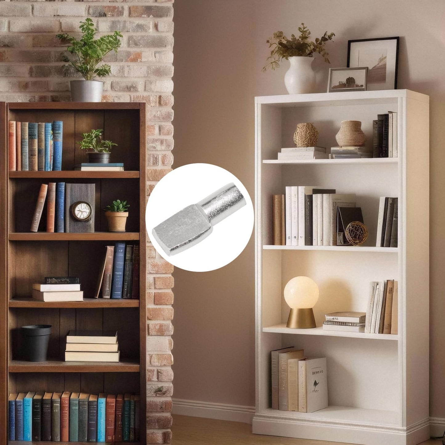 Benkyo 6mm Shelf Pins 6mm Shelf Pegs for Cabinet Shelves and Bookshelf Metal Shelf Support Pegs for Adjustable Wood Shelving Pegs to Hold Shelves （80 Piece）