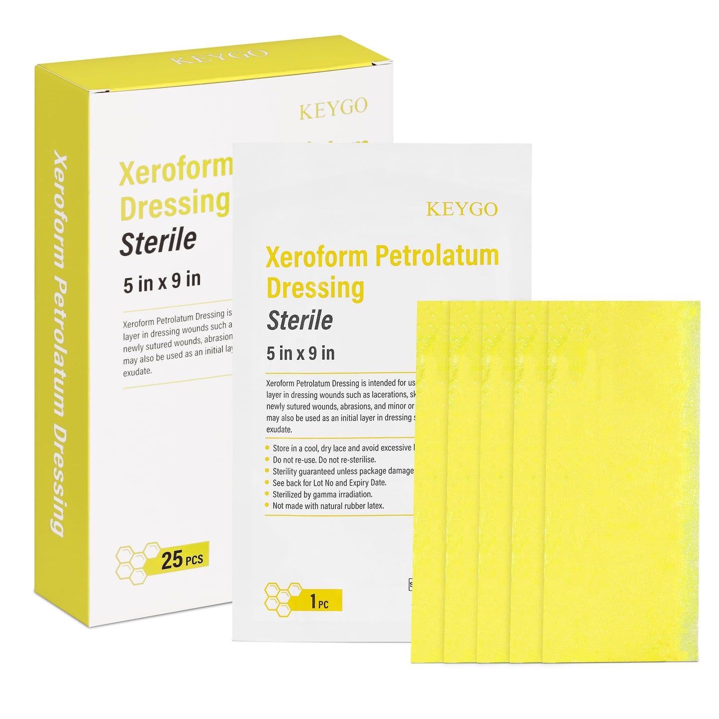 Medical Xeroform Petrolatum Dressing Patch 5"x 9", Non-Adherent Gauze Dressings Soft Fine Mesh Gauze Patch for Burns, Wound Care Lacerations, Skin Grafts Surgical Incision (5x9 in)