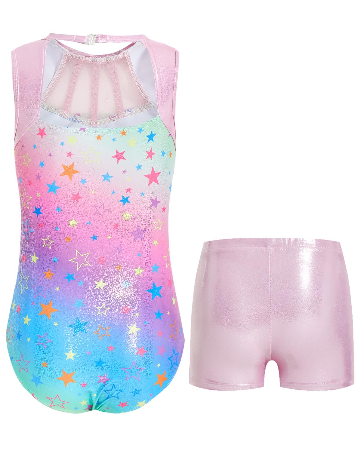 JiAmy Gymnastics Leotards for Girls, 6-7 Years Old Sparkly Sleeveless Biketards Unitards with Shorts Dance Ballet Tumbling Outfits Purple Leopard Gymnastics Gifts