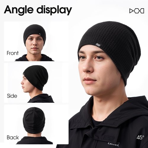 AUSFLUG Beanie Skull Cap for Men Women Winter Slouchy Beanie Hat, Warm for Outdoor Skiing, Running & Work Black