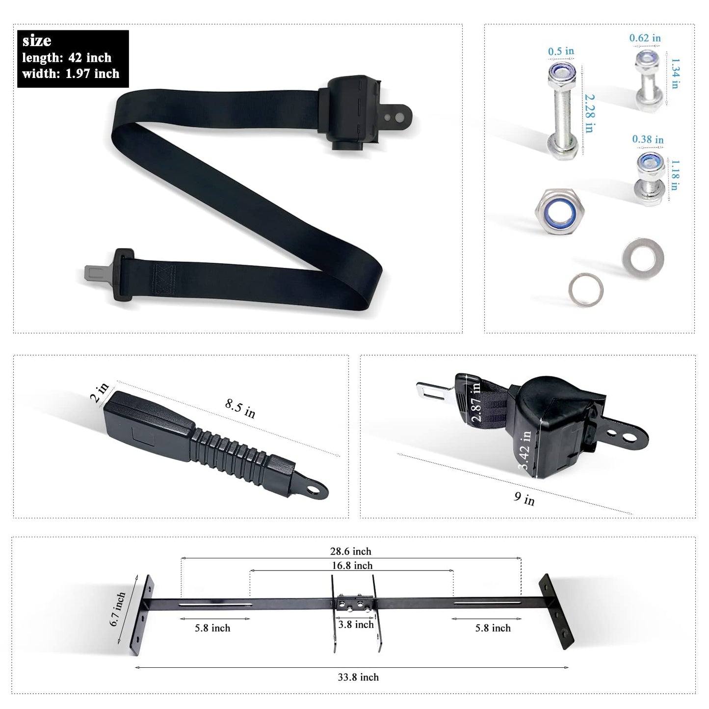 YOUXIFUN Universal 4 Passenger Golf Cart Seat Belt Bracket Kit for EZGO, Club Car, Yamaha