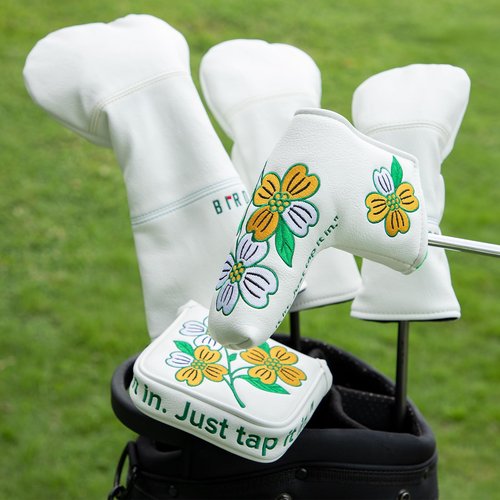 Golf Blade Putter Cover, Flower Elegant Embroidery Premium Leather Golf Blade Putter Headcover Putter Head Covers Fits Most Blade Putter