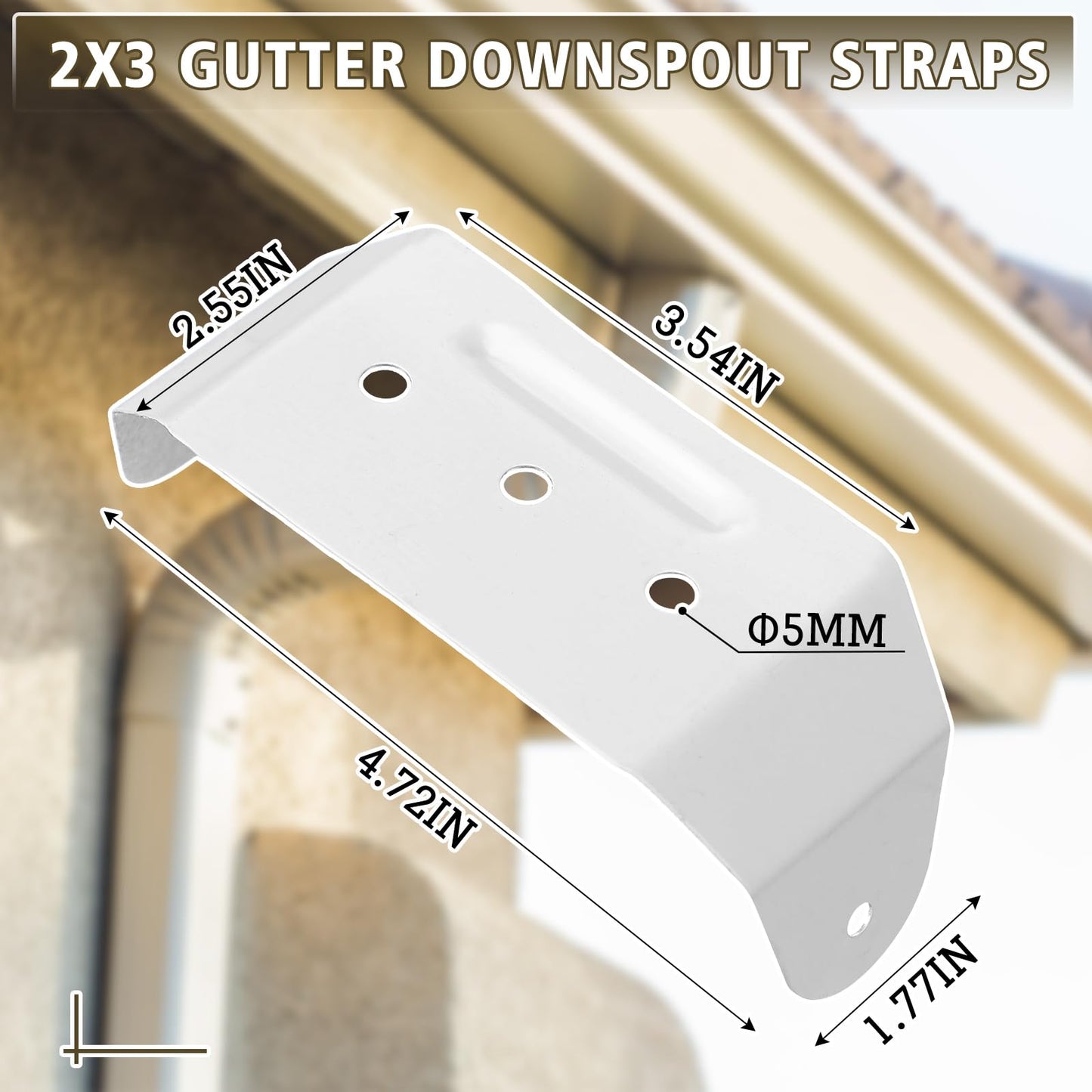 Shimeyao 4 Pcs Gutter Downspout Straps 2 x 3 Inch Downspout Pipe Clip Hidden Bracket, Aluminum Rain Gutter Straps for Secure Wall Mounting