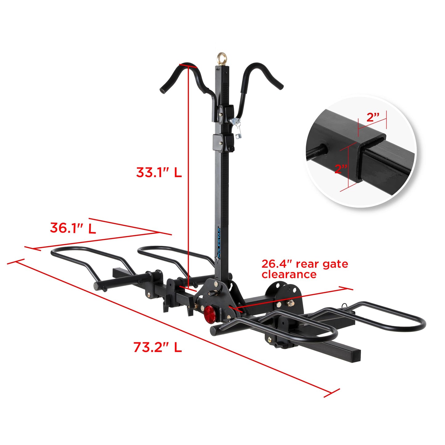 POLESTAR Hitch Mounted 2-Bike Rack, 200lbs Capacity Bike Rack Hitch with Lock, 2" Receiver Foldable Platform Mount for E-Bike, Up to 5" Fat Tire Bicycle and Standard, fit Car Trucks SUVs RVs Trailer