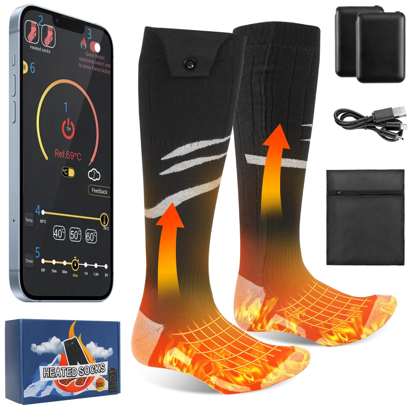 Heated Socks for Men Women Rechargeable: Olycism Improved Heated Socks 5000 mAh Battery Electric Thermal Clothing Chauffant Pour Femme 4 Temperature Adjustable Outdoor Riding Camping Hiking Skiing (M)