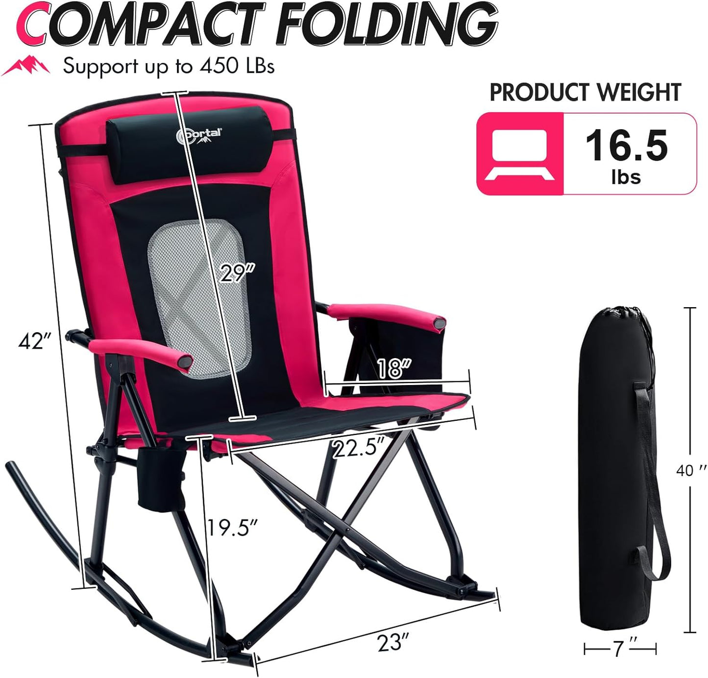 PORTAL Oversized Rocking Camping Chair - Portable Outdoor Rocker with High Back & Carry Bag, Supports 400 lbs