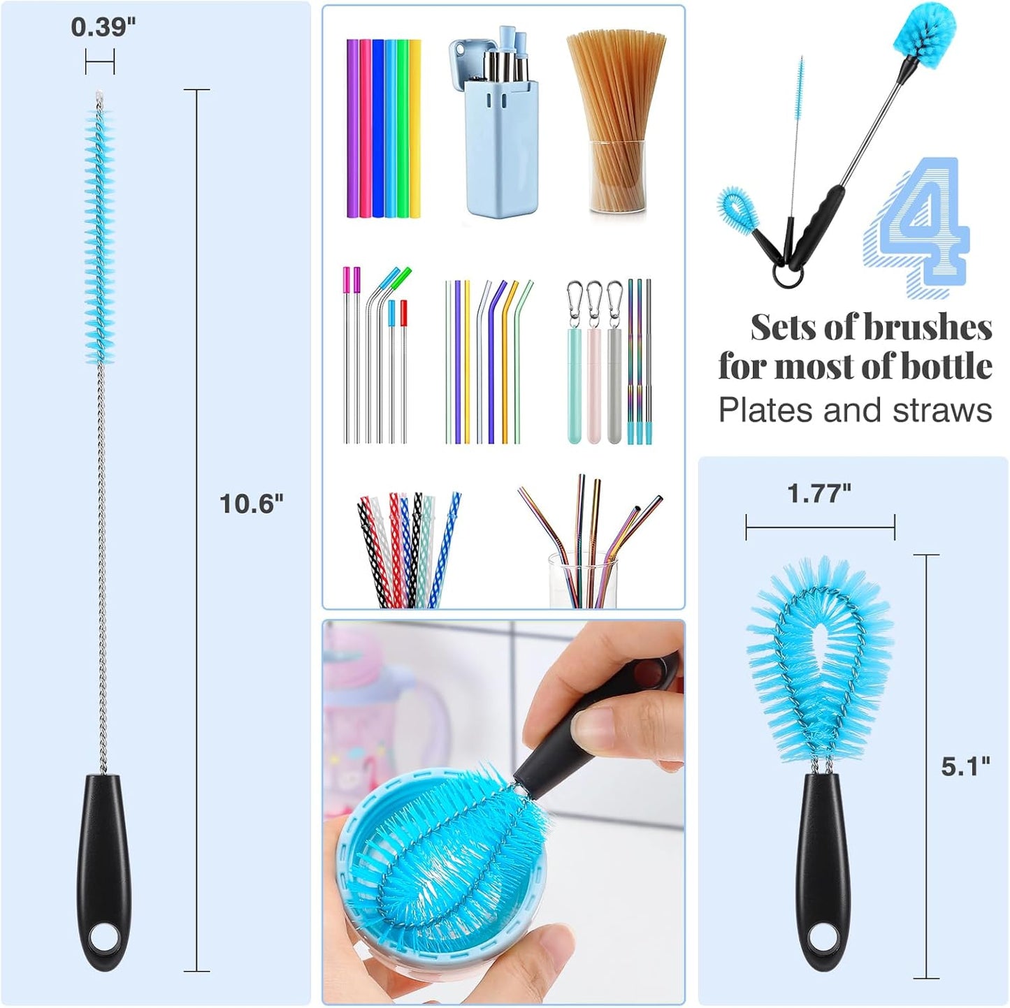 Stainless Steel Cleaning Brush Set by [Brand Name] - 3-in-1 Design for Bottles, Mugs & Tumblers
