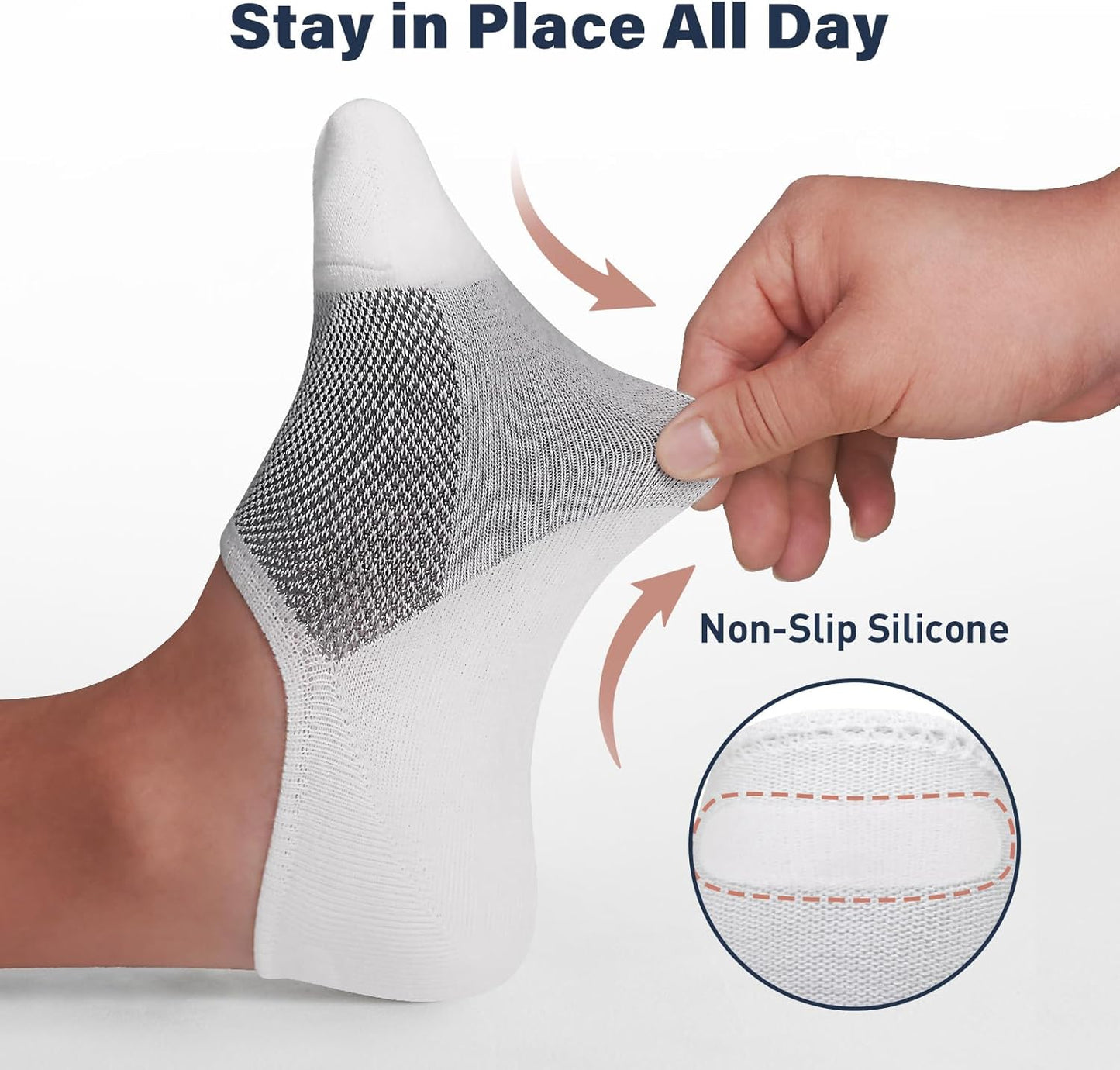 SIXDAYSOX No Show Socks for Men - Invisible Low Cut, Non-Slip Design | Size 5-11 & 10-13 (6/8 Pack)