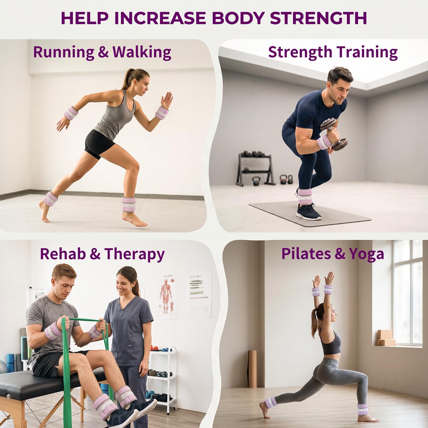 Adjustable Ankle Weights for Women Men 1-3 LBS 1 Pair Wrist Leg Arm Weights with Removable Weight, Strength Training Weight for Jogging, Walking, Running, Fitness, Gym Workout, Purple