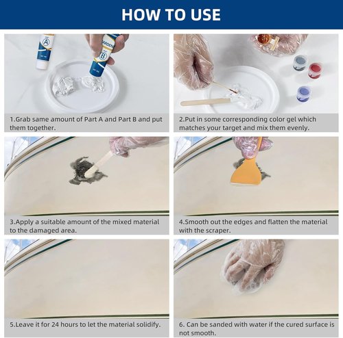 FENFANDAS Fiberglass Boat Repair Kit - Marine Gel Coat & Epoxy Filler for Holes, Chips, Cracks (Color Match)