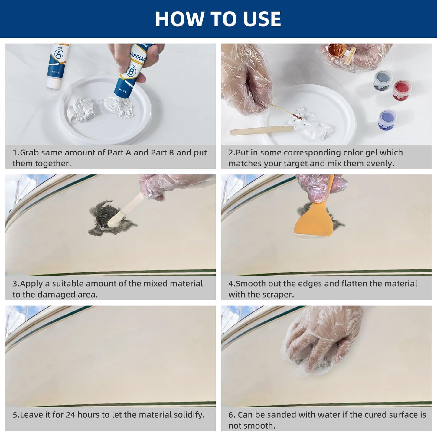 FENFANDAS Fiberglass Boat Repair Kit, Marine Fiberglass Repair Kit for Boats, Gel Coat Repair Kit for Boats, Epoxy Filler for Boats, Fiberglass Repair Kit Fix Holes Chips Pits Cracks (Color Match)
