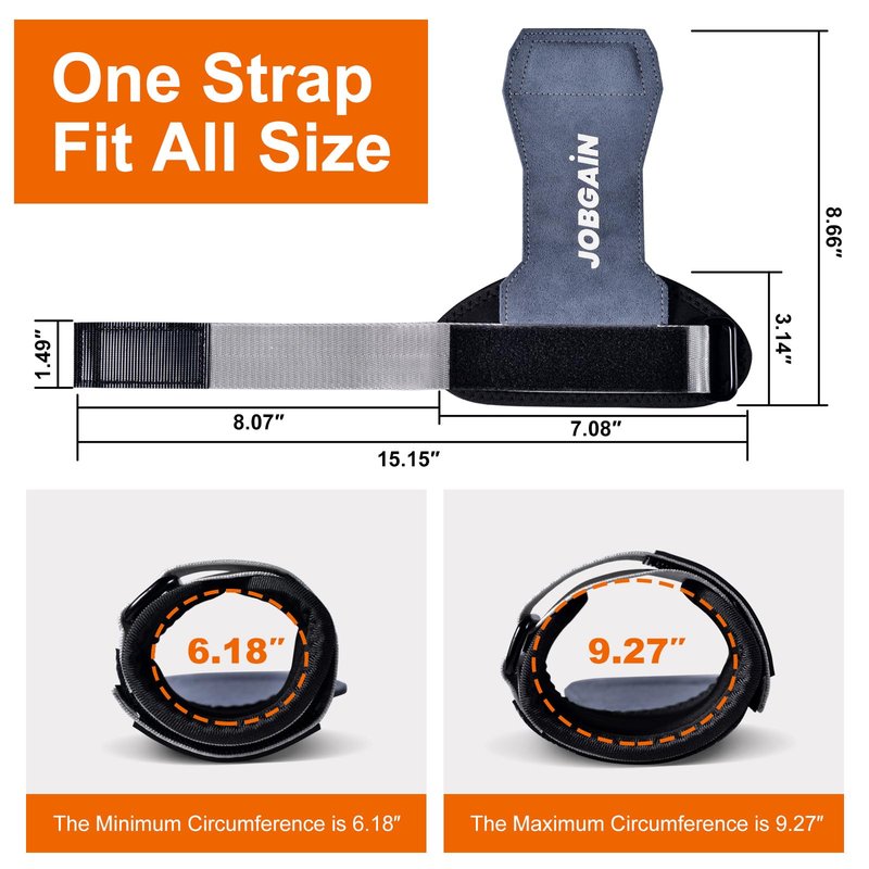 JOBGAIN Weight Lifting Wrist Straps, Double Layer Leather Wrist Strap for Deadlift and Powerlifting, Adjustable Neoprene Padded Wrist Wraps, for Men & Women, 1 Pair, Grey