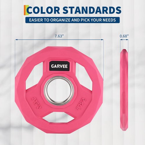 GarveeLife 2-Inch Rubber Coated Weight Plates Set - 2.5-45 Lbs Color Coded Bumper Plates for Home Gym, Weightlifting, Barbell Training - Cast Iron Plates Set