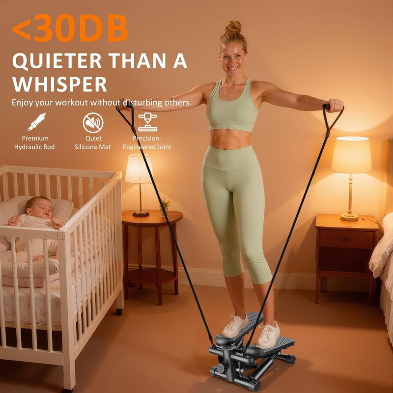 Aidoly Stair Stepper with Resistance Bands for Home Exercise, Mini Stepper Machine for Indoor Fitness, Portable Home Gym Stepper for Full Body Workout, 300LBS Capacity, Grey