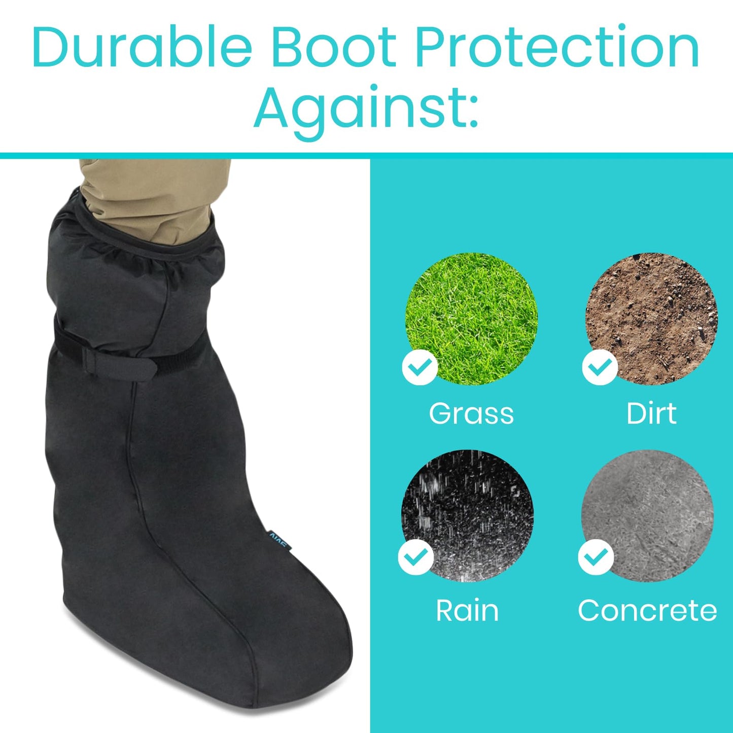 Vive Tall Walking Boot Cover Waterproof - for Medical Orthopedic Brace & Cast, Fractured Foot Accessories - Prevents Moisture, for Outdoor, Rain, Snow Protection - Non-Slip, Adjustable (Large)