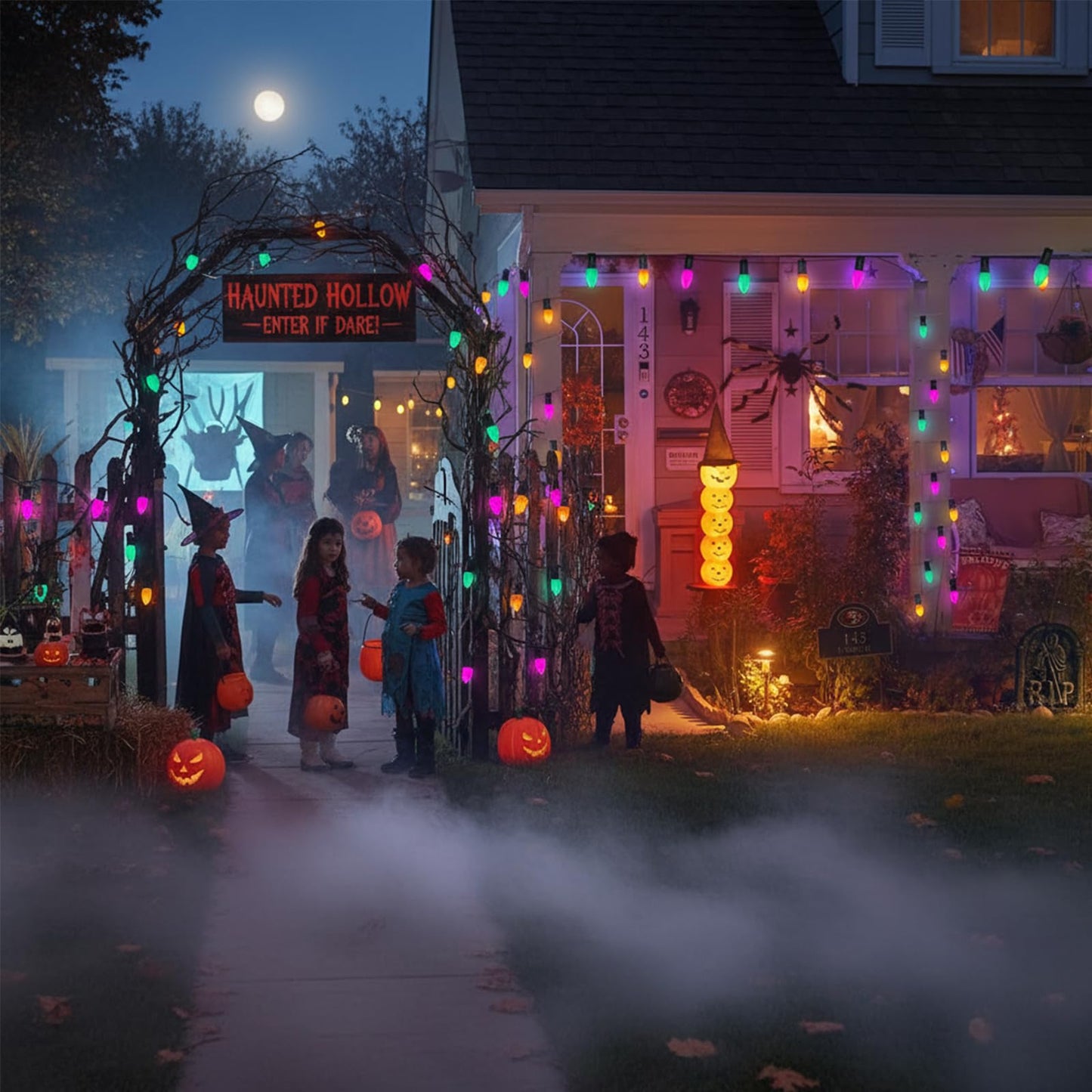 Halloween Lights, 25Ft C7 LED String Lights with Orange, Purple & Green Bulbs, Energy-Efficient, Waterproof, UL Certified for Outdoor & Indoor Halloween Yard, Porch, Patio, Garden Decorations