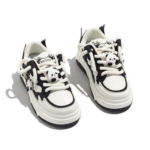 Panda Shoes Walking Sneakers for Women Y2K Platform Soft Comfortable Cute Panda Decor Black White US4-8 (Black,4)