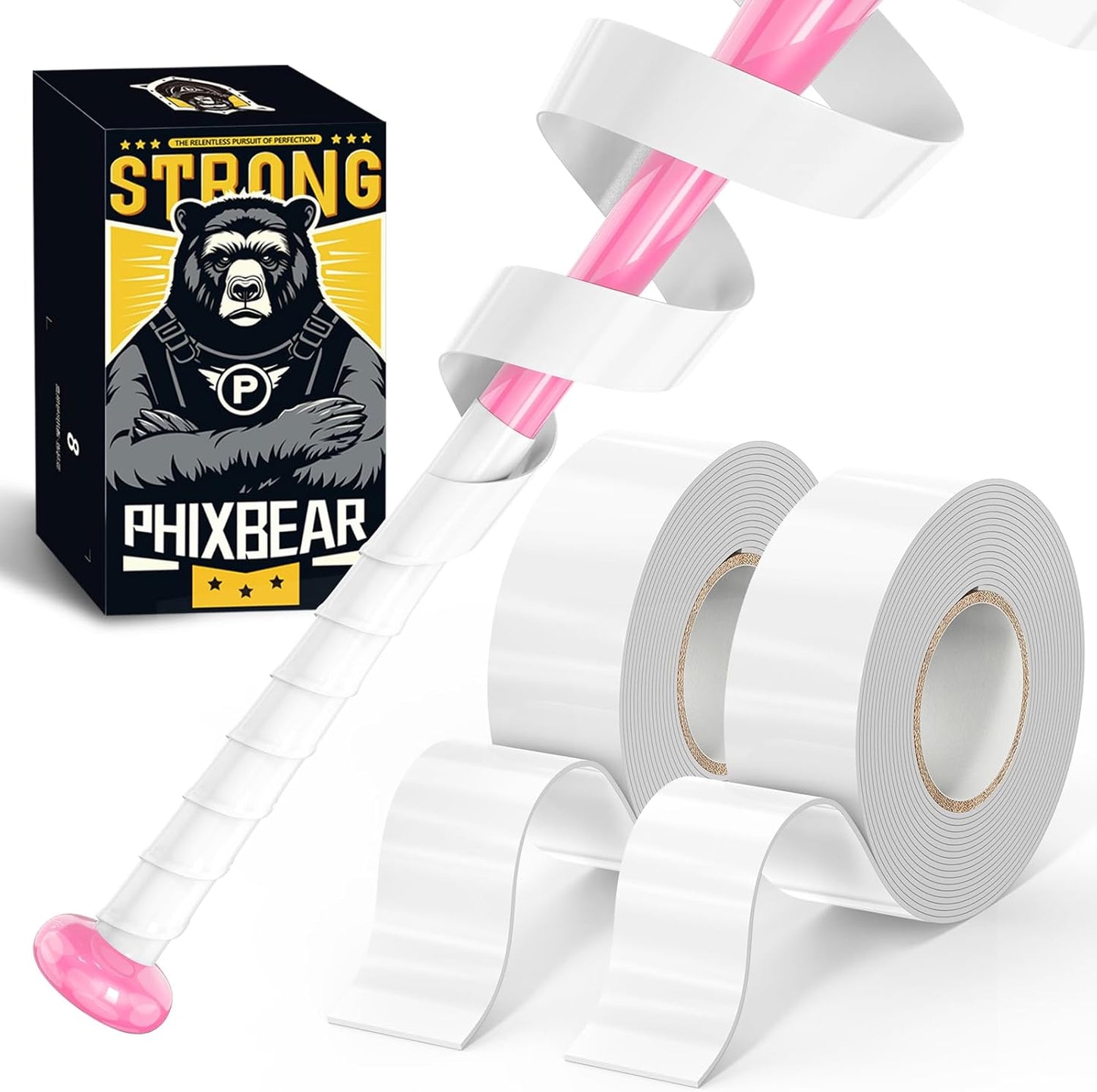 PHIXBEAR Baseball Bat Grip Tape - 1.1mm Enhanced Self-Fusing Silicone for Reliable Traction & Shock Absorption