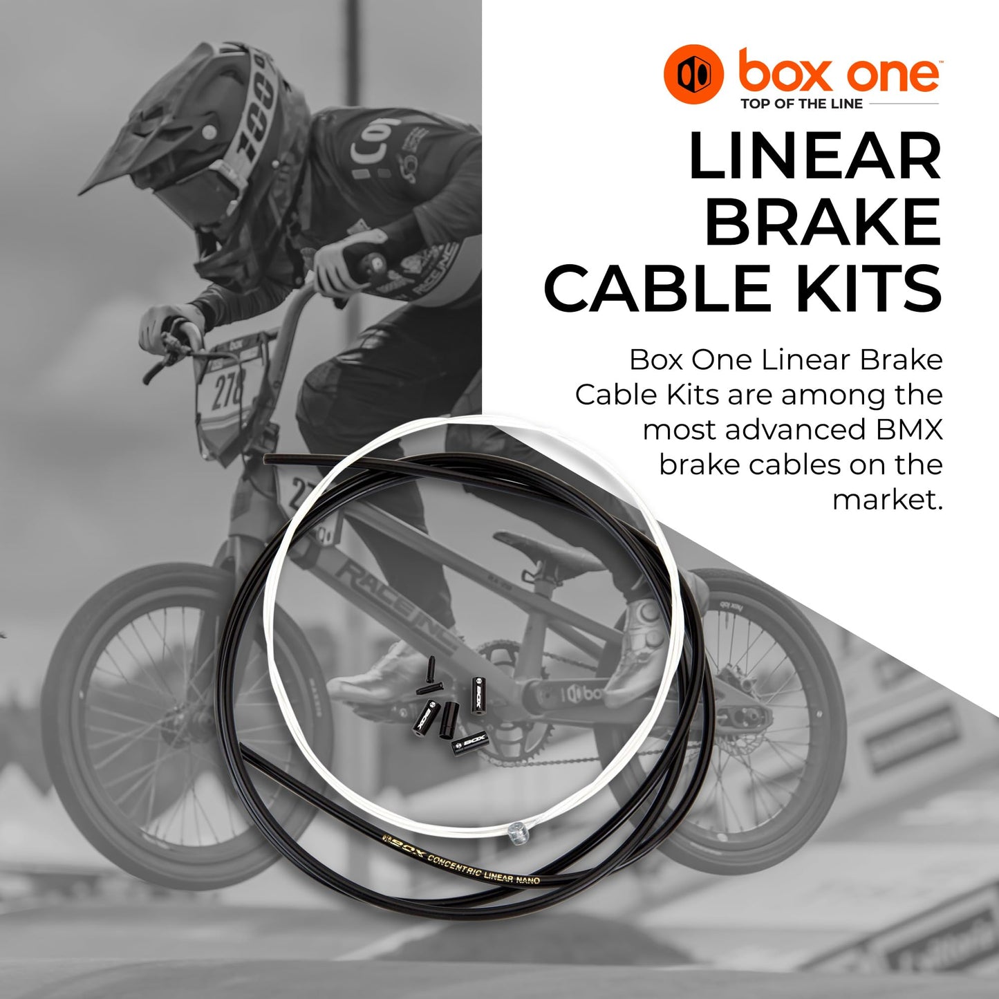 Box One Linear Bicycle Brake Cable Housing Kit with 1 Set Bike Brake Line, 1 Piece Bike Cable Housing with 2 End Caps & 4 Alloy Kollars Ferrule Compatible for All V Brakes | Gold