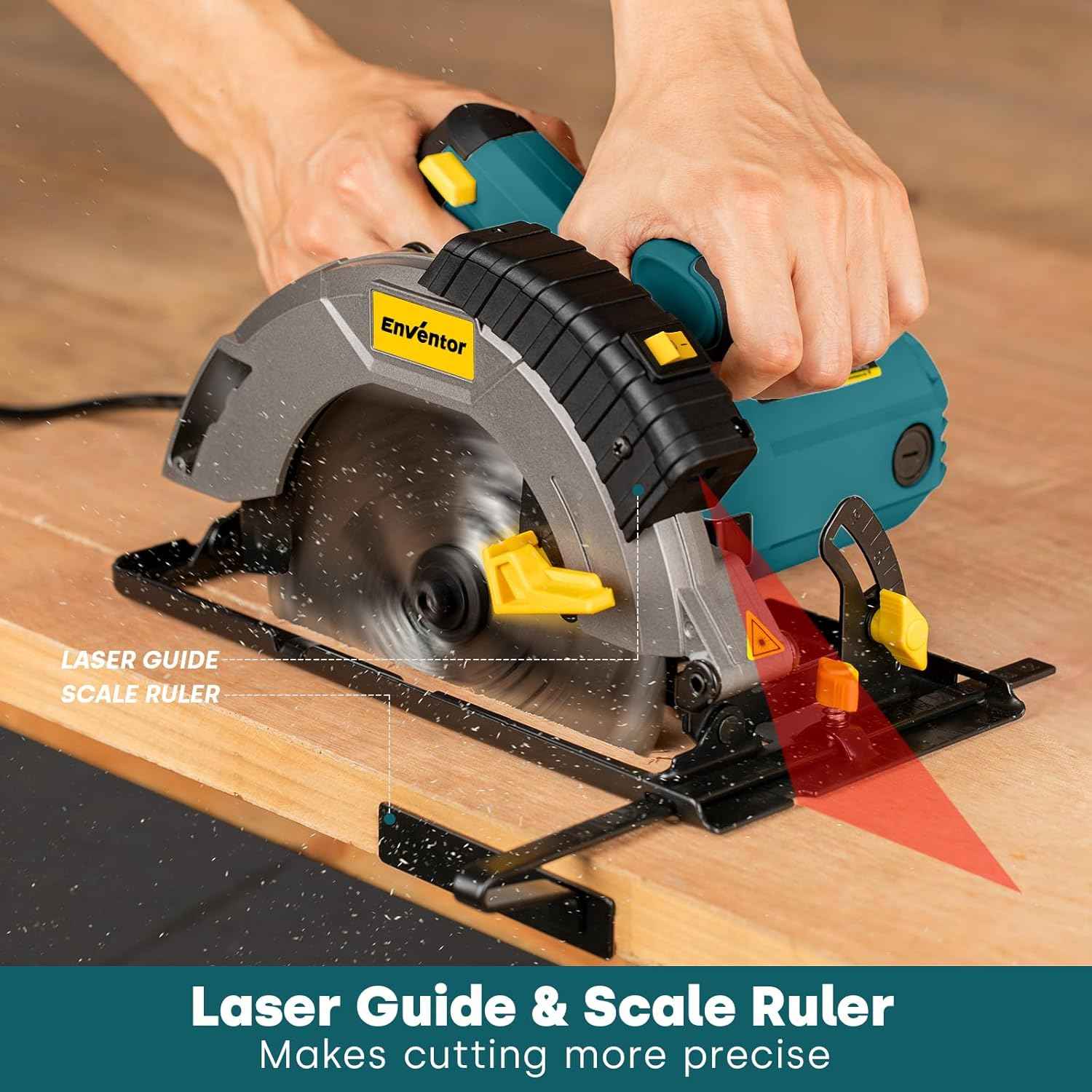 14A Electric Circular Saw with Laser Guide & 2 Blades - 7-1/4 Inch, 5500RPM