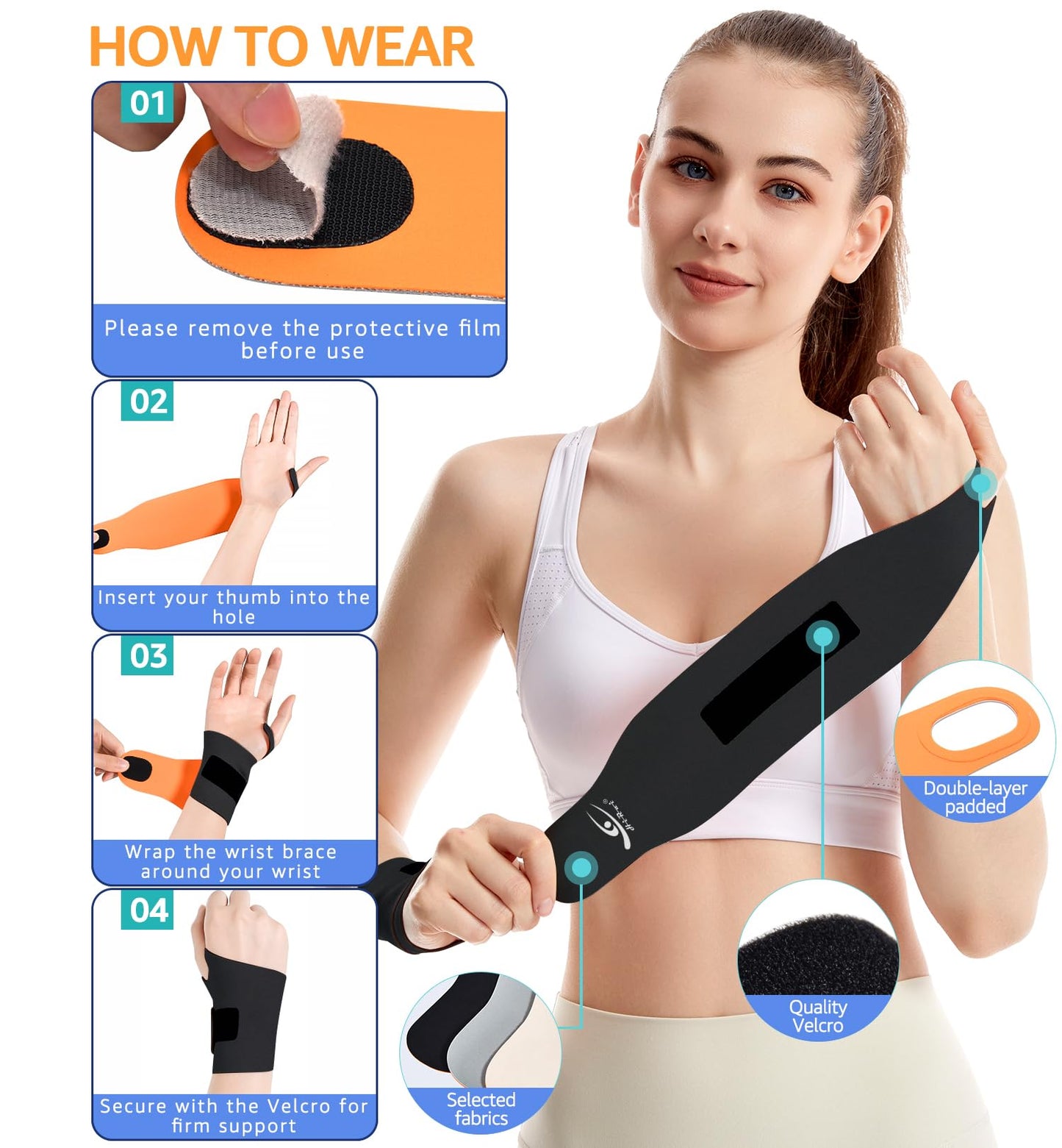 HiRui Ultra-Thin Elastic Wrist Brace Wrist Wraps, Compression Wrist Straps Support for Carpal Tunnel Arthritis Tendonitis Sprains Pain Relief Workout, Soft & Comfortable (Black (Pack of 2))