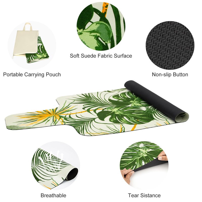 MicaYoung Pilates Reformer Mat Cover Non-slip for Pilates Reformer Workout 1mm/0.04" Thick with Carry Pouch, Green Leaf