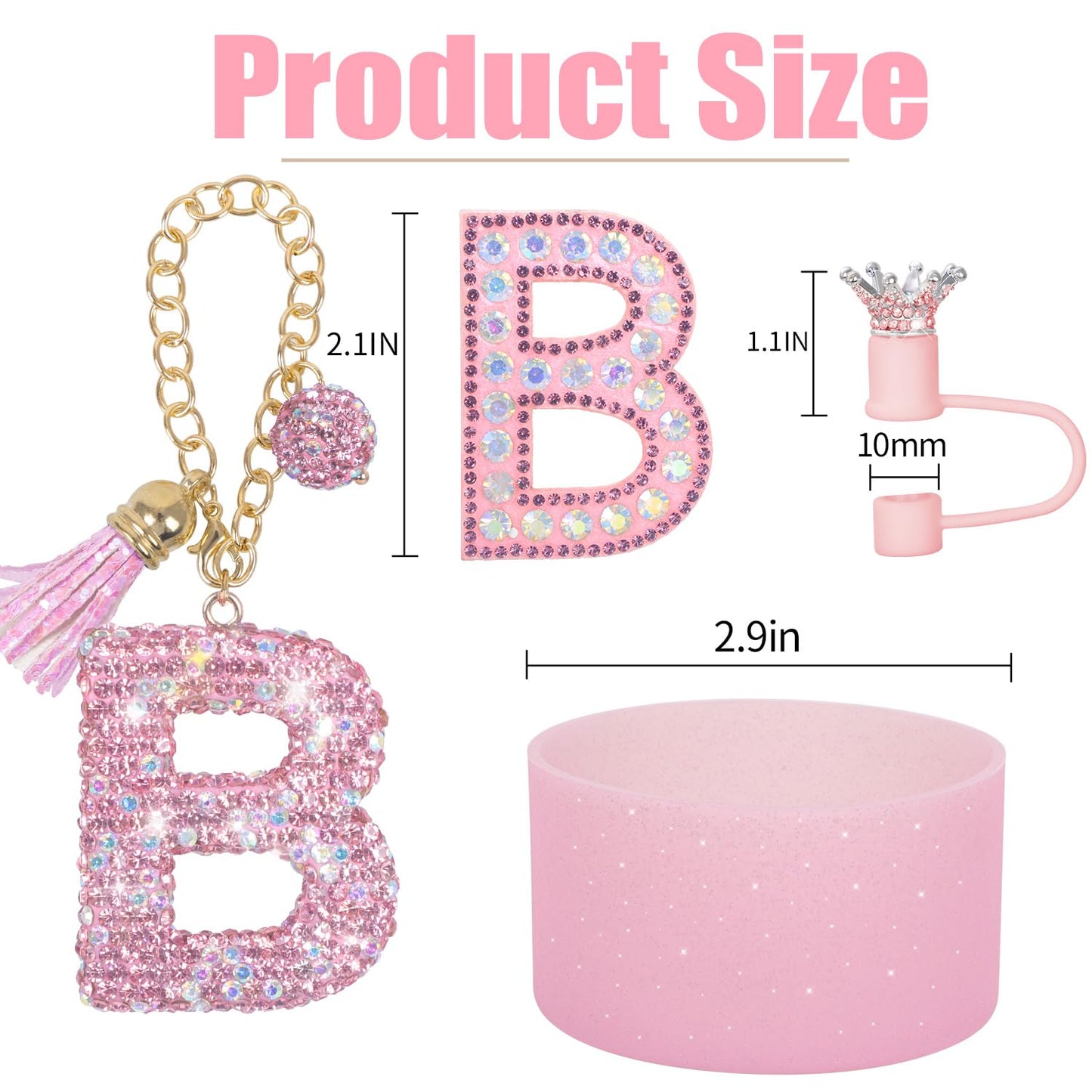 JUNIQUTE Pink Diamond Letter Charms Accessories For Handle Set,Bottom Protector for 40oz 30oz Stanley Cup Diamond Crown Straw Cover & Sticker (M)