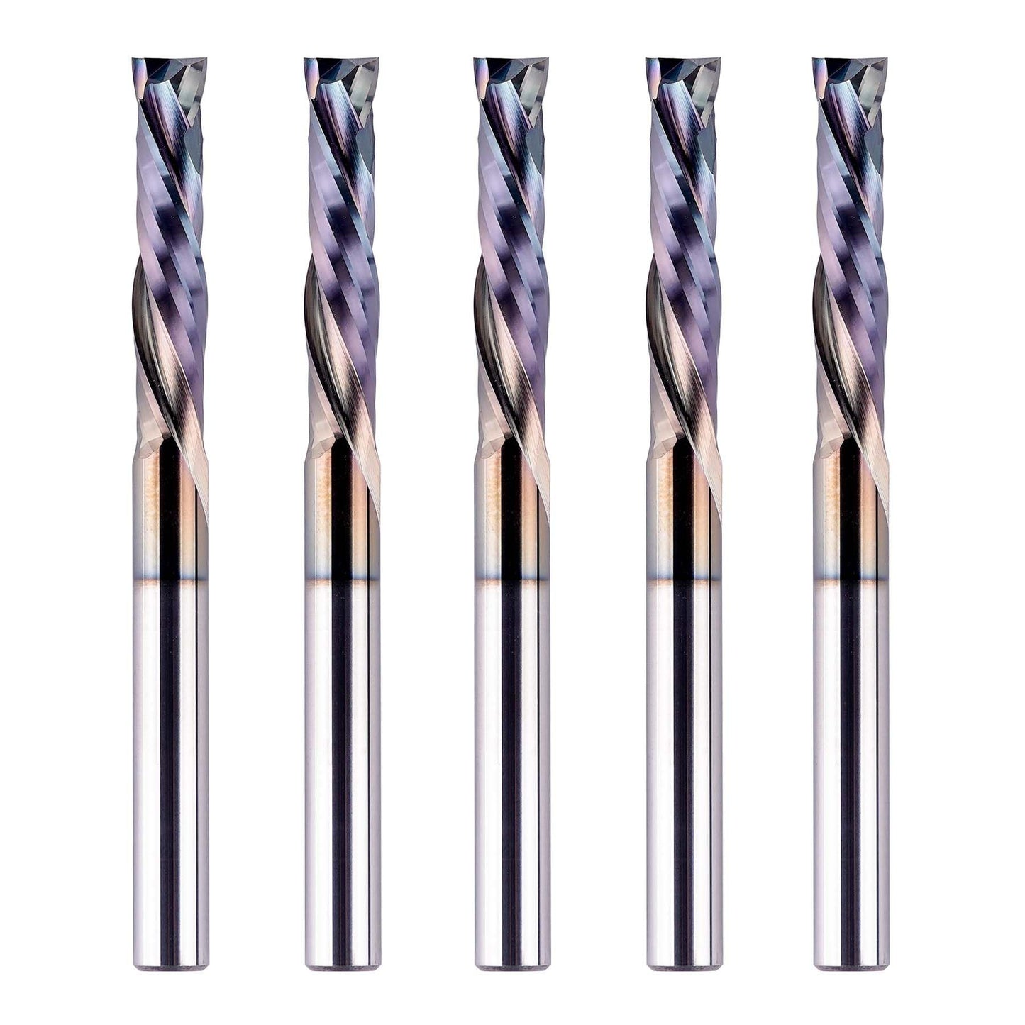 SpeTool 5PCS UP&Down Compression Bit 1/4" Shank,1-1/4Inch Cutting Length 3 Inch OVL,Carbide Spiral Router Bits CNC End Mill with TAC Extra Long Life Coating for Wood Carving