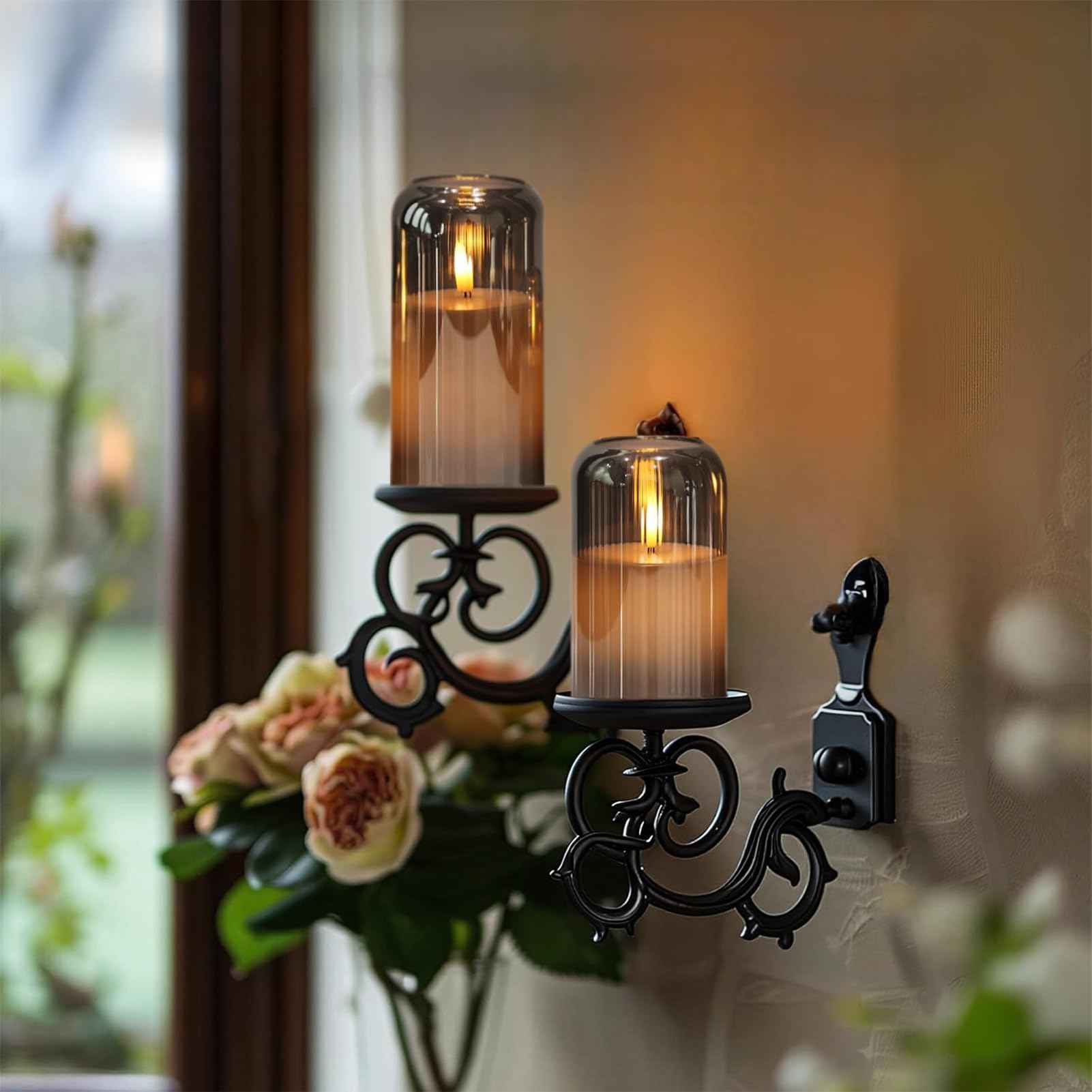 Eldnacele Black Glass Flameless Candles with Remote and Timer, Battery Operated 3D Wick Flickering LED Pillar Candles for Dinner Wedding Holiday Decor (3Pcs, D3×H4/5"/6")