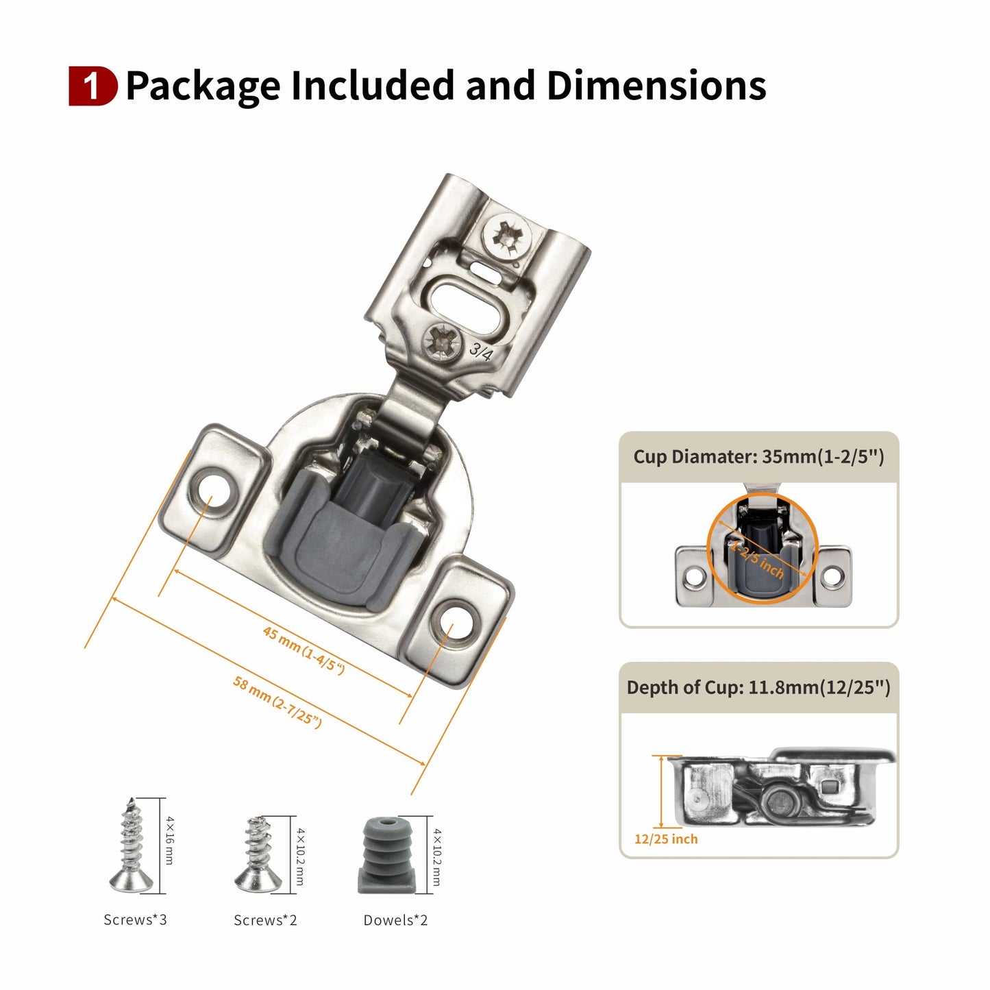 STIANC 50 Pack 3/4" Overlay 2D Soft Close Hinges for Face Frame Kitchen Cabinet, 3 Way Adjustability, Quiet Self-Shut Door,105 Degree