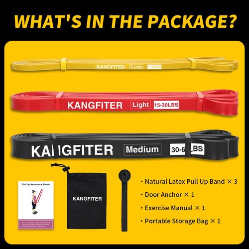 KANGFITER Resistance Bands for Working Out, Pull Up Bands for Men Women, Thick Heavy Resistance Band Set with Door Anchor, Elastic Exercise Bands for Body Stretching, Physical Therapy, Home Workouts