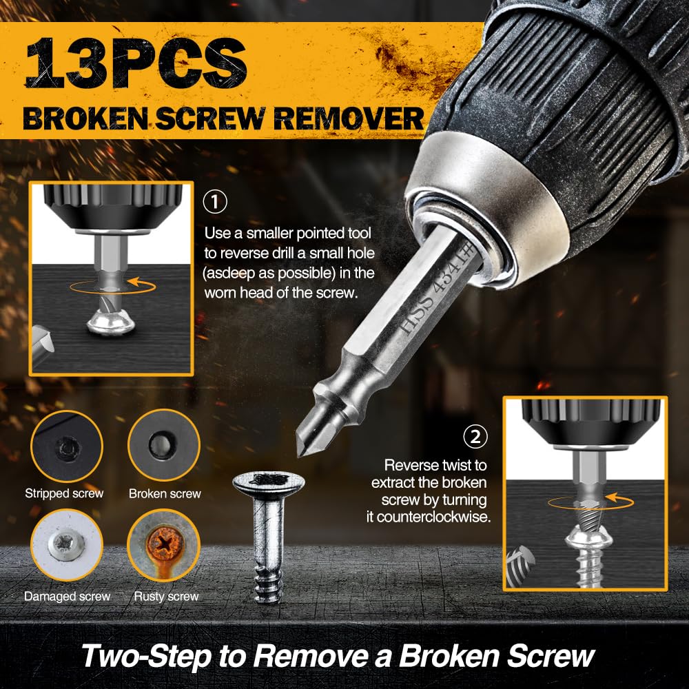 Gifts for Men,16 Pcs Damaged Screw Extractor Set Father's Day Gifts Christmas Stocking Stuffers for Adults Men, ez Out Screw Extractor, Stripped Screw Extractor Set of Rusty Broken Screws & Bolts